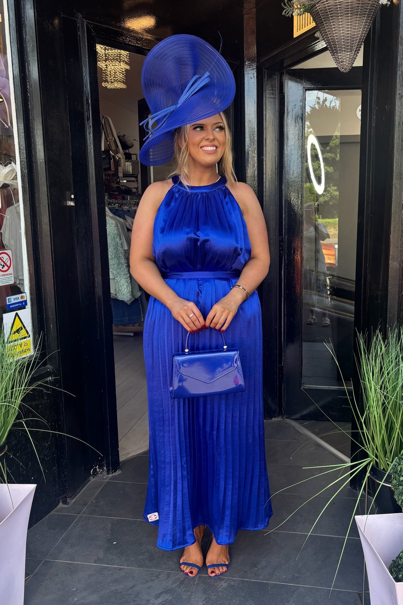Saint Royal Blue Satin Halter Neck Pleated Maxi Dress – Ruleboutique