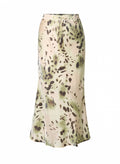 Yest Mixed Green & Neutral Animal print Lurex Bias Cut Maxi Skirt