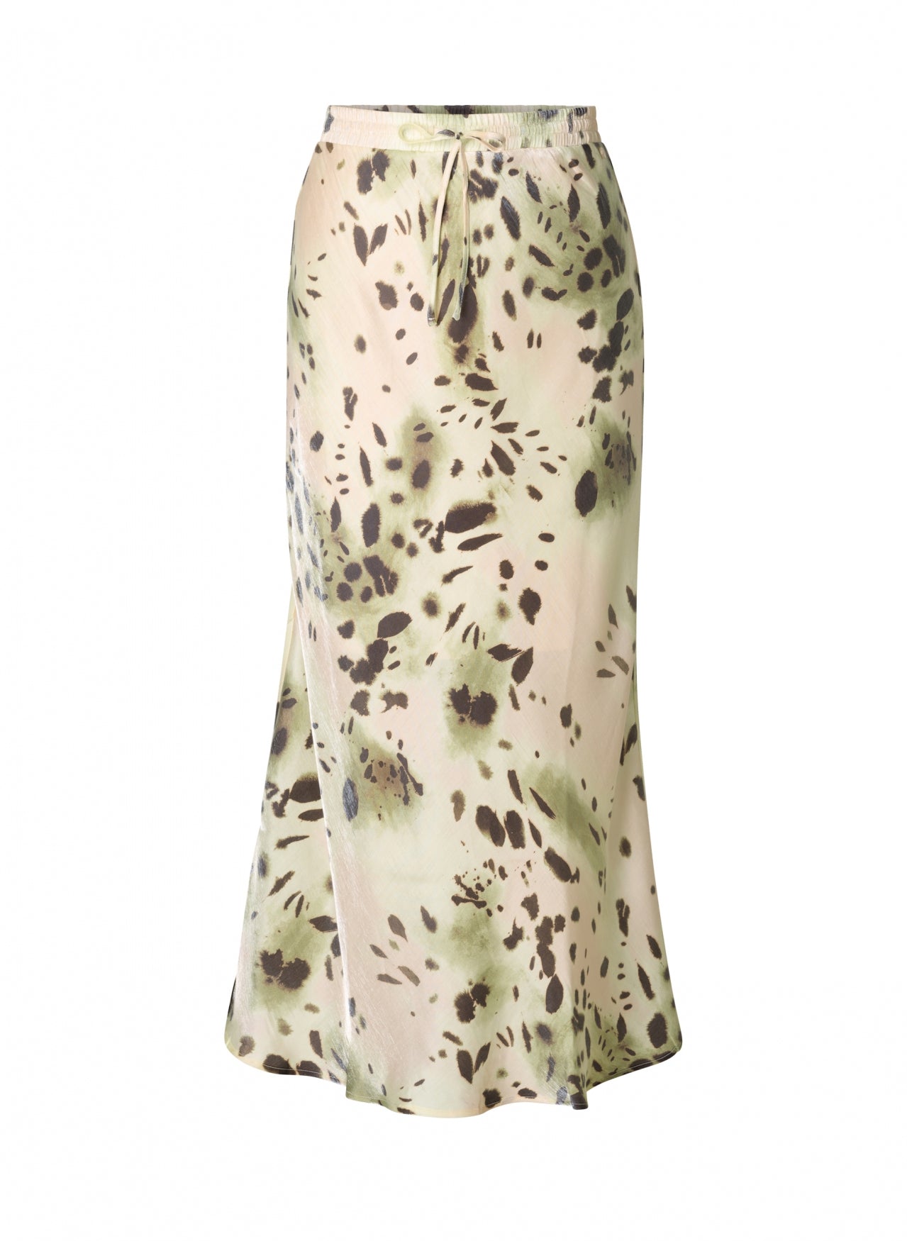 Yest Mixed Green & Neutral Animal print Lurex Bias Cut Maxi Skirt