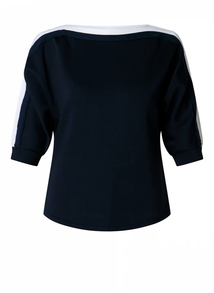 Yest Navy Blue & Antique White Contrast Stripe Modal Top