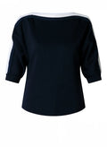 Yest Navy Blue & Antique White Contrast Stripe Modal Top