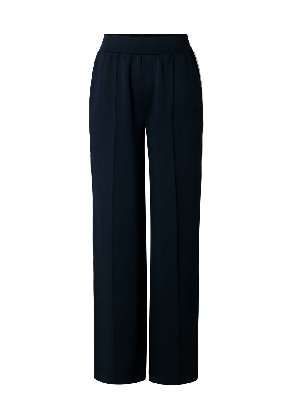 Yest Navy Blue & Antique White Side Stripe Modal Wide Leg Trousers