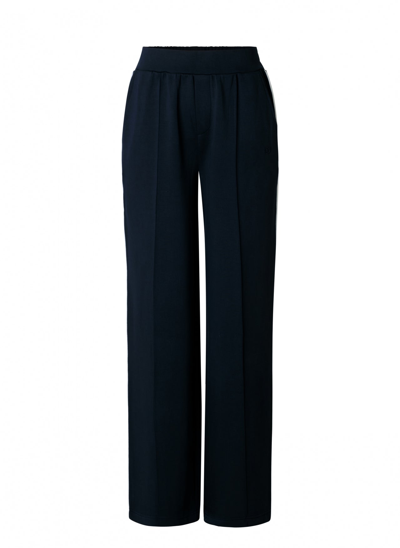 Yest Navy Blue & Antique White Side Stripe Modal Wide Leg Trousers