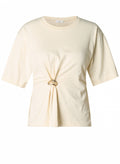 Yest Cream & Gold Buckle Cinched Top