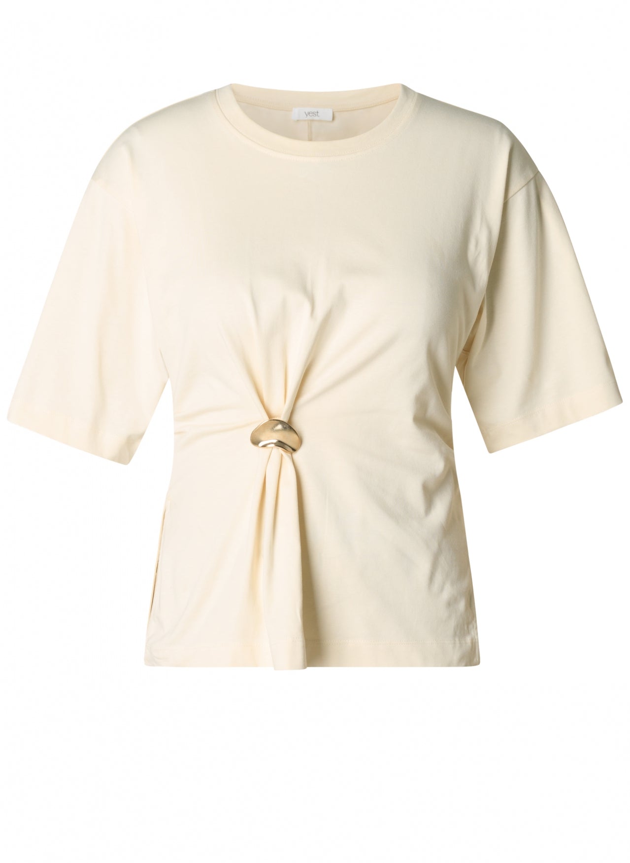 Yest Cream & Gold Buckle Cinched Top
