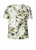 Yest Mixed Green & Neutral Animal Print V Neck Top