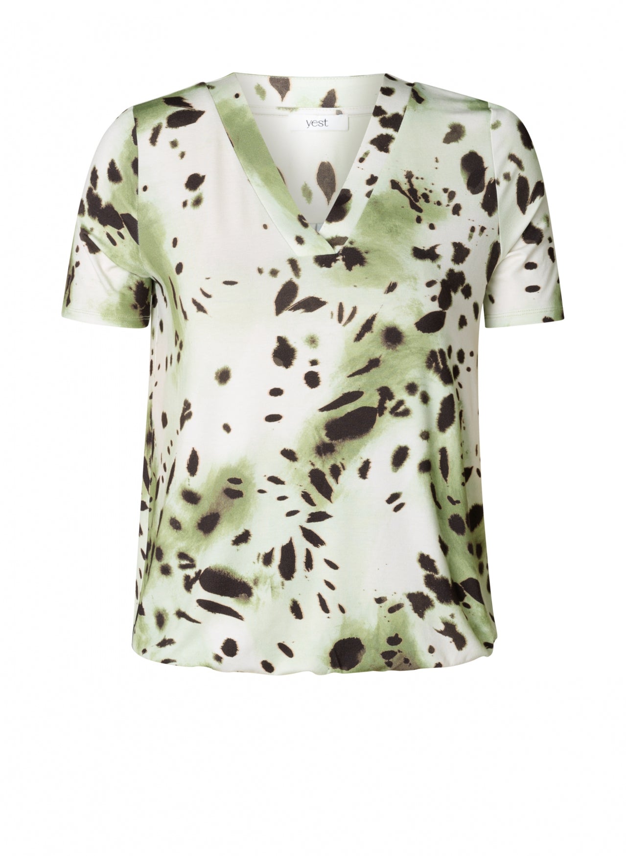 Yest Mixed Green & Neutral Animal Print V Neck Top