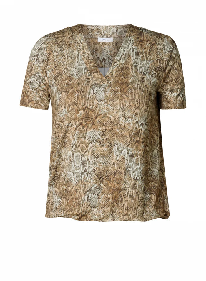 Yest Soft Brown & Neutral Snake Print V Neck Top