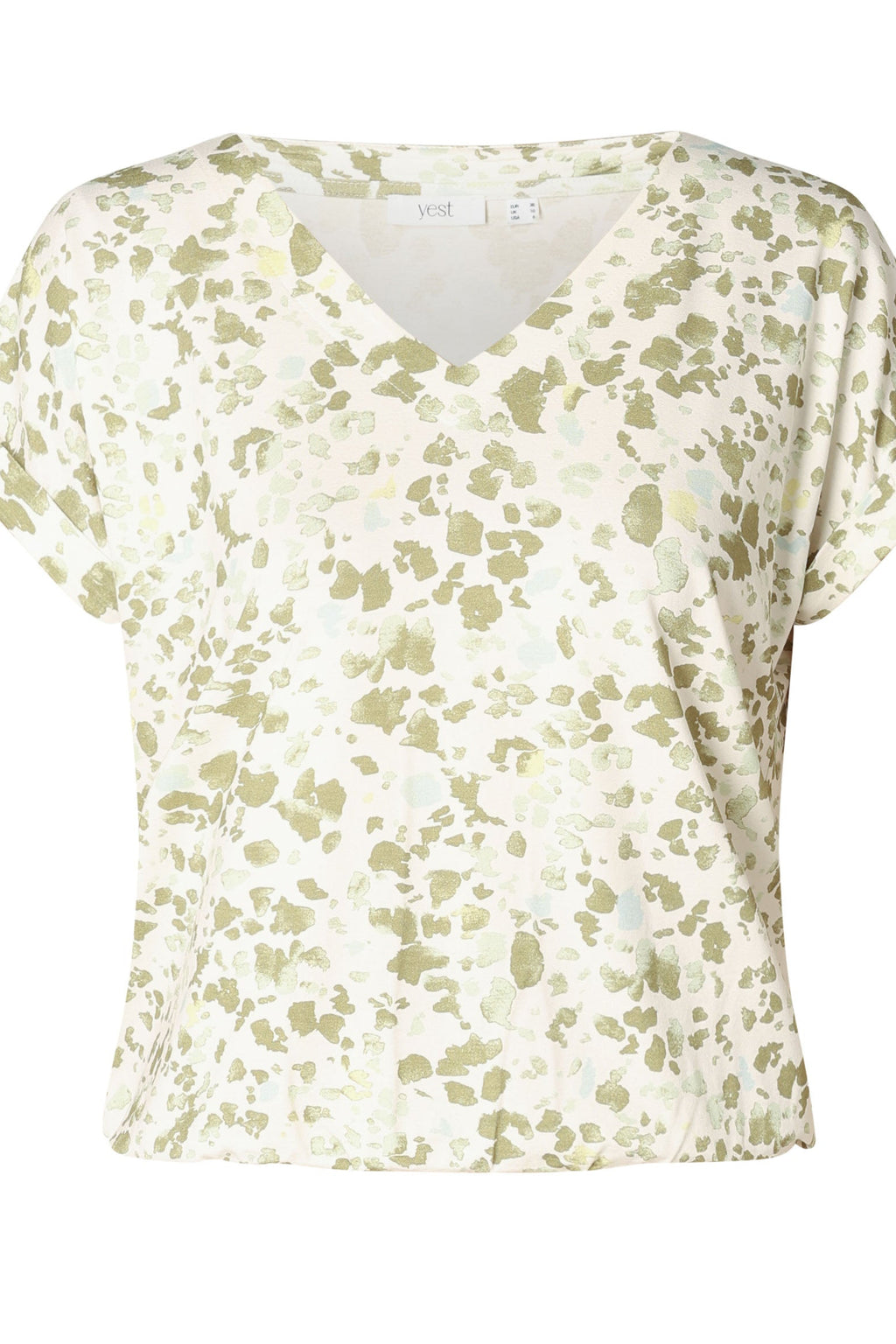 Yest Mixed Green Tone Printed Bubble Hem Top