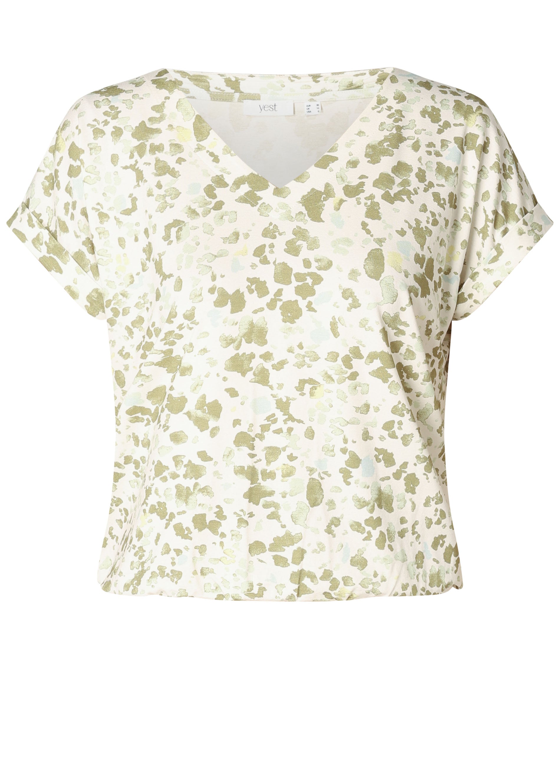 Yest Mixed Green Tone Printed Bubble Hem Top
