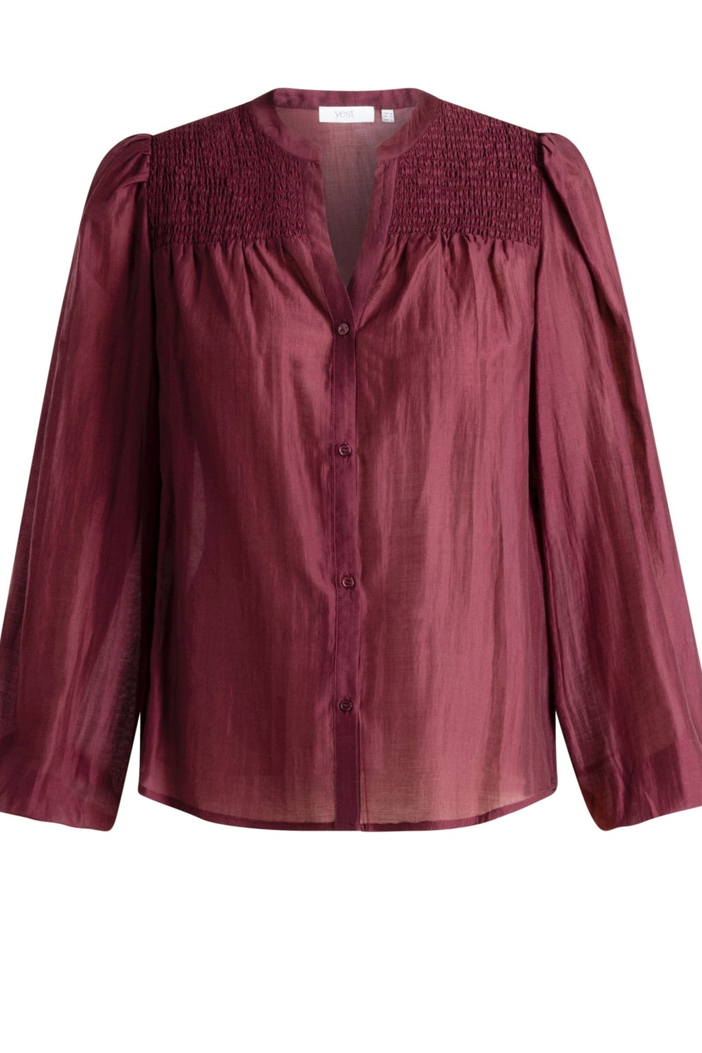 Yest Wine Red Sheen Shirred Detail Blouse
