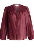 Yest Wine Red Sheen Shirred Detail Blouse