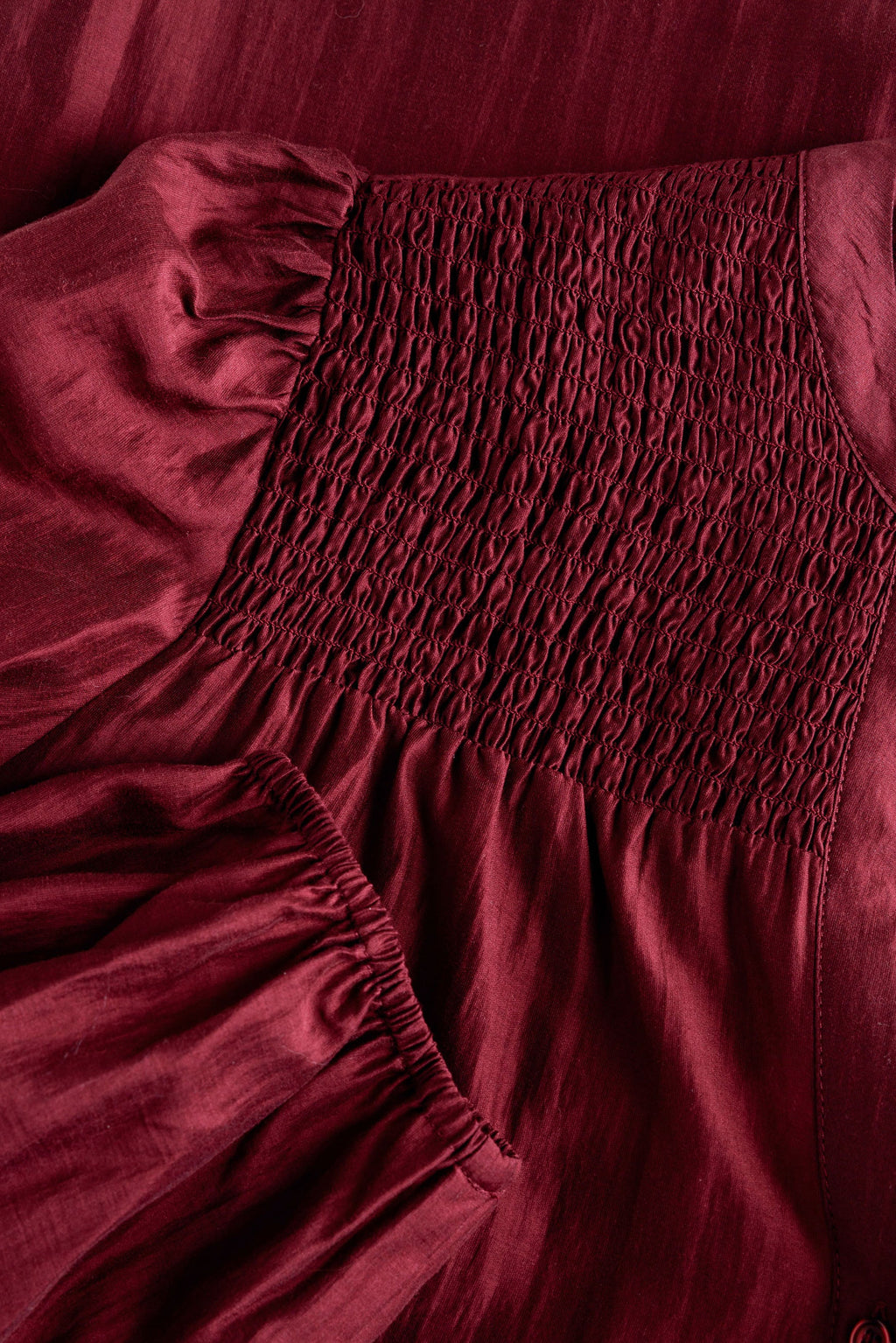 Yest Wine Red Sheen Shirred Detail Blouse