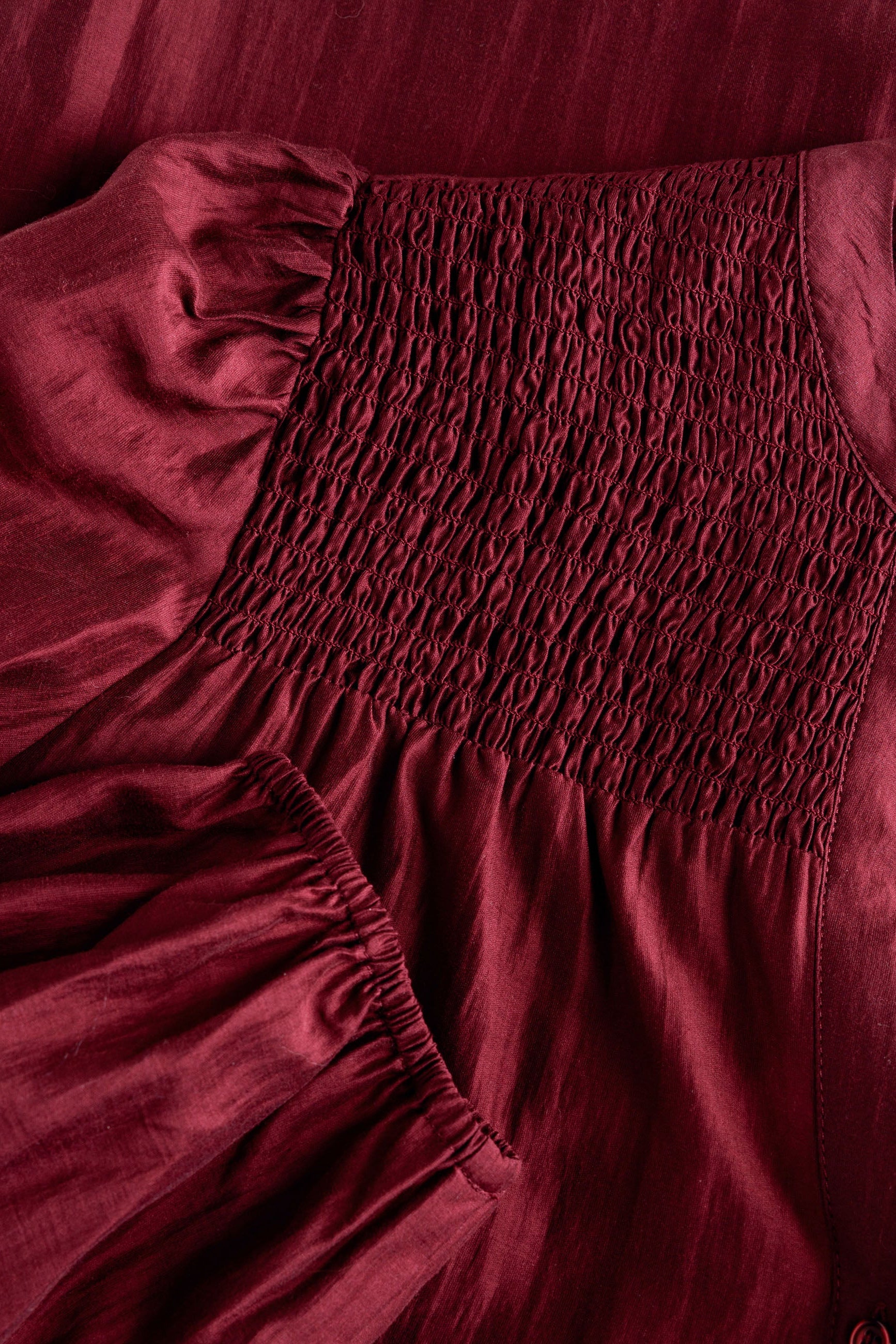 Yest Wine Red Sheen Shirred Detail Blouse