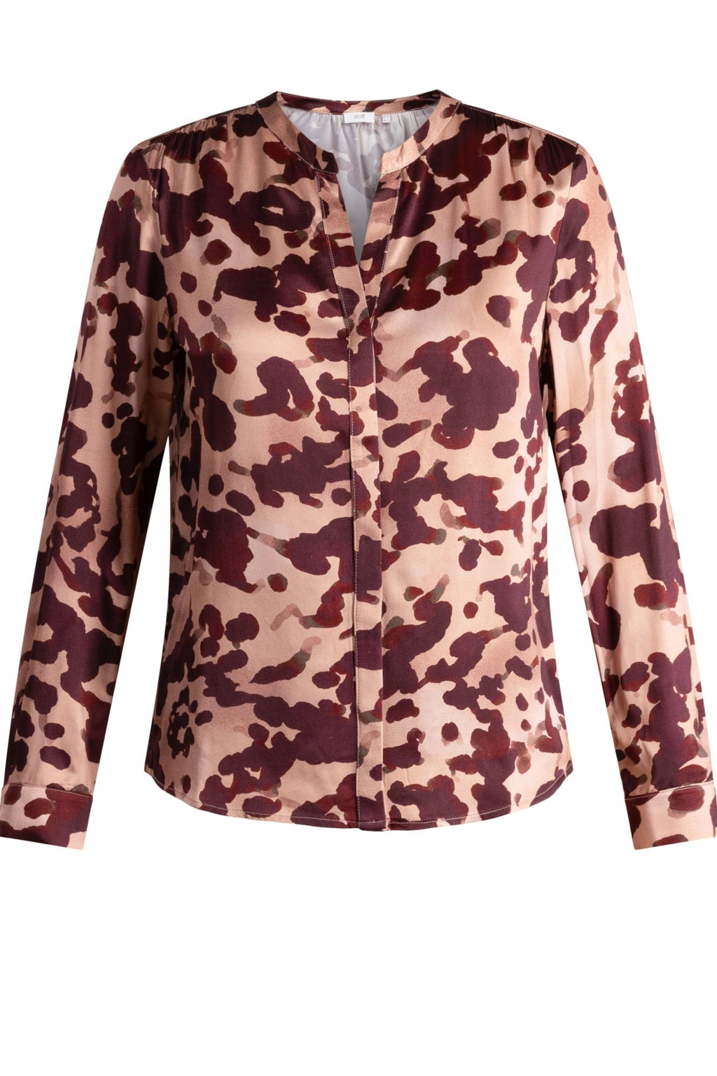 Yest Wine Red Mixed Tone Printed Satin Blouse