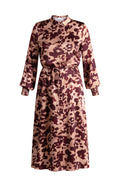 Yest Satin Wine Red Mixed Print Shirt Satin Midi Dress