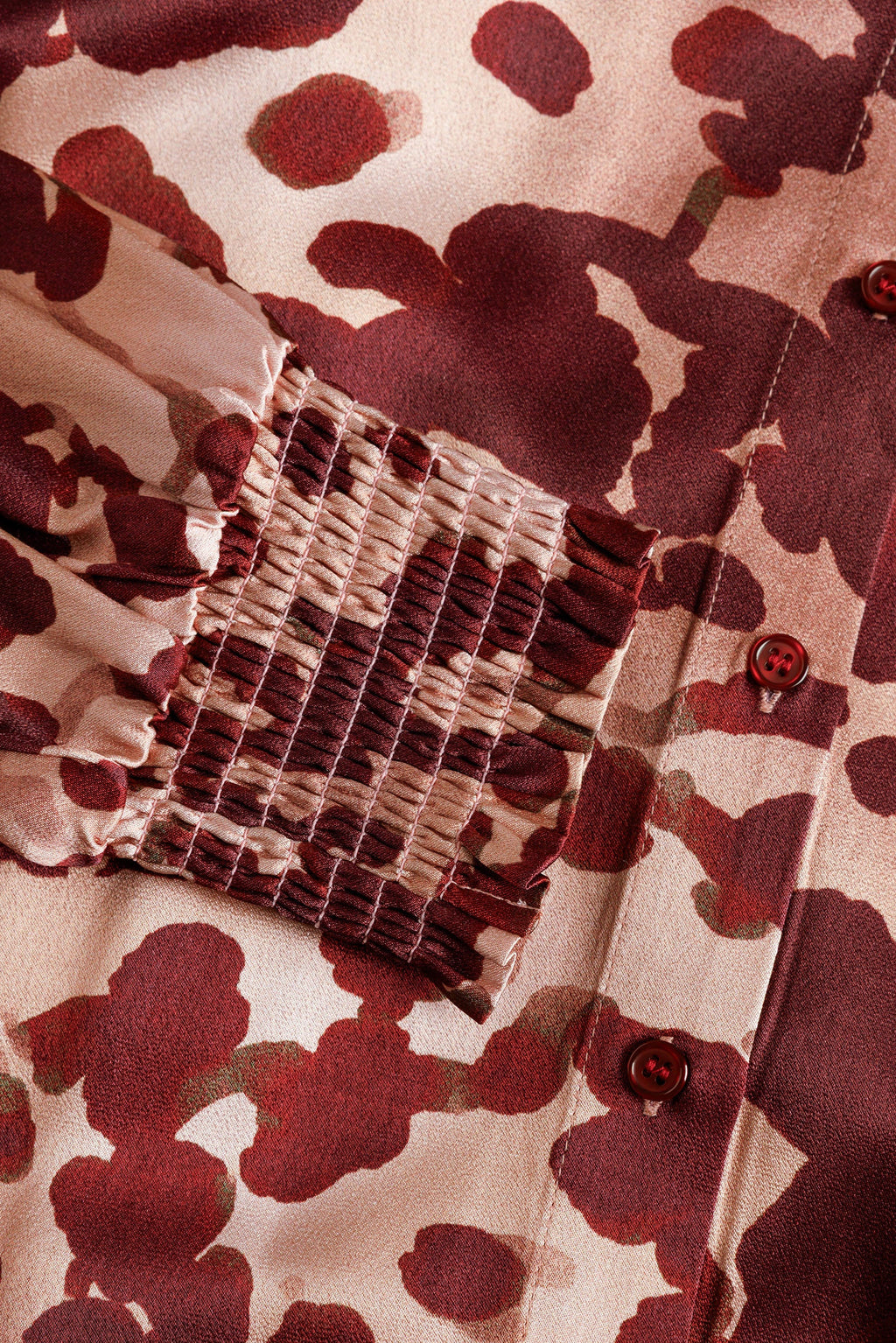 Yest Satin Wine Red Mixed Print Shirt Satin Midi Dress