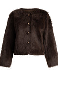 Yest Premium Dark Brown Faux Fur & Gold Button Jacket
