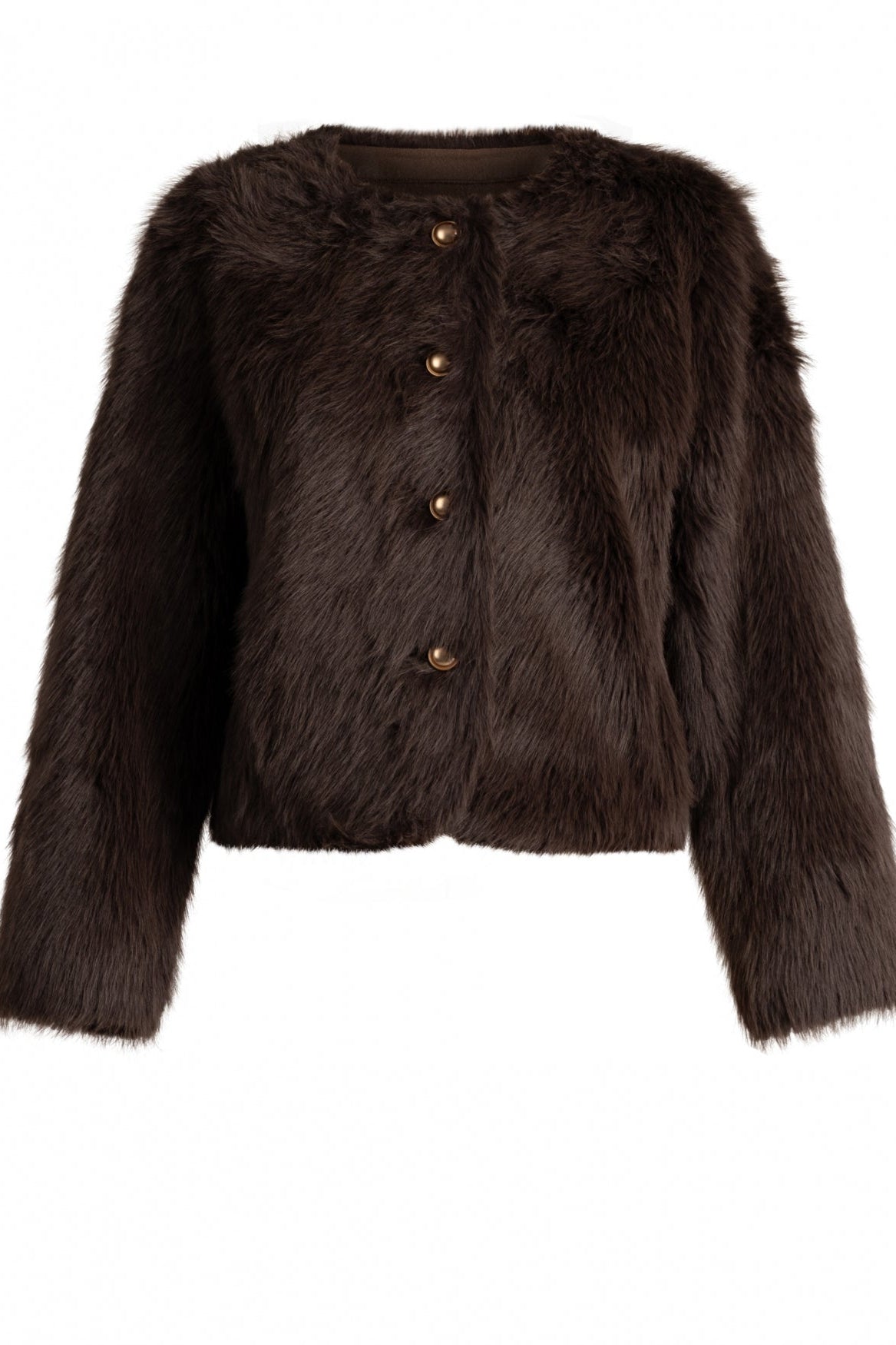 Yest Premium Dark Brown Faux Fur & Gold Button Jacket