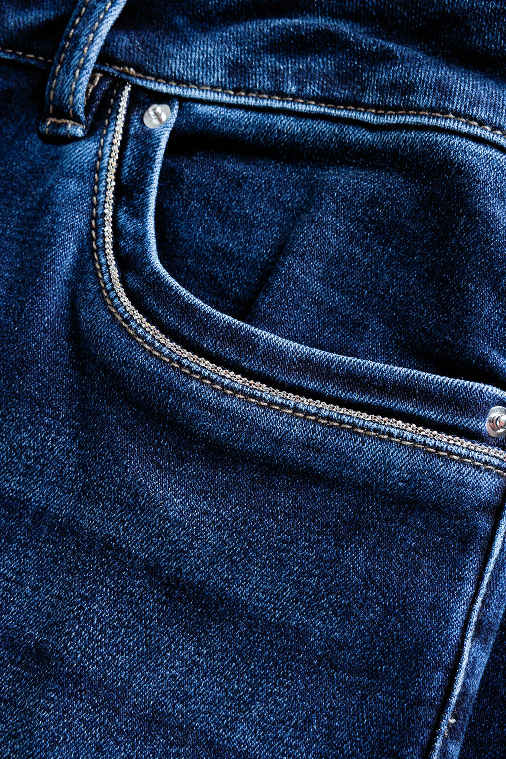 Yest Dark Denim & Silver Metallic Trim Pocket Skinny Jeans