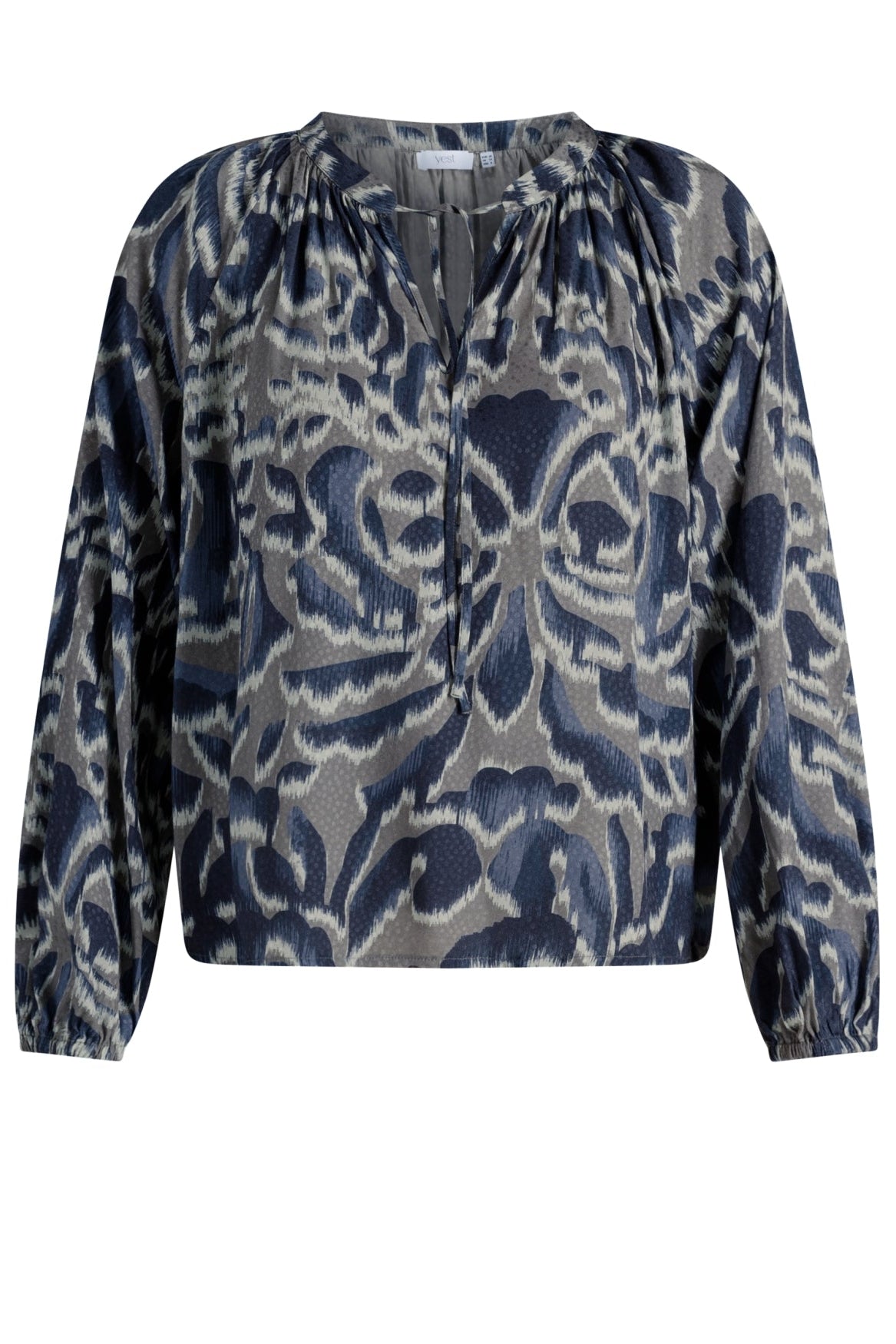 Yest Grey Melange & Navy Blue Tone Abstract Blouse