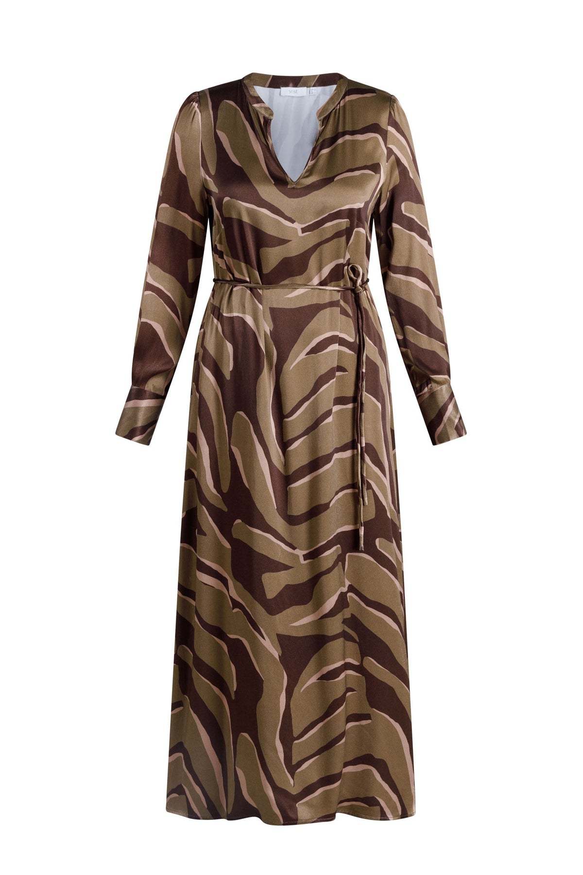 Yest Brown & Olive Green Textured Abstract Maxi Dress
