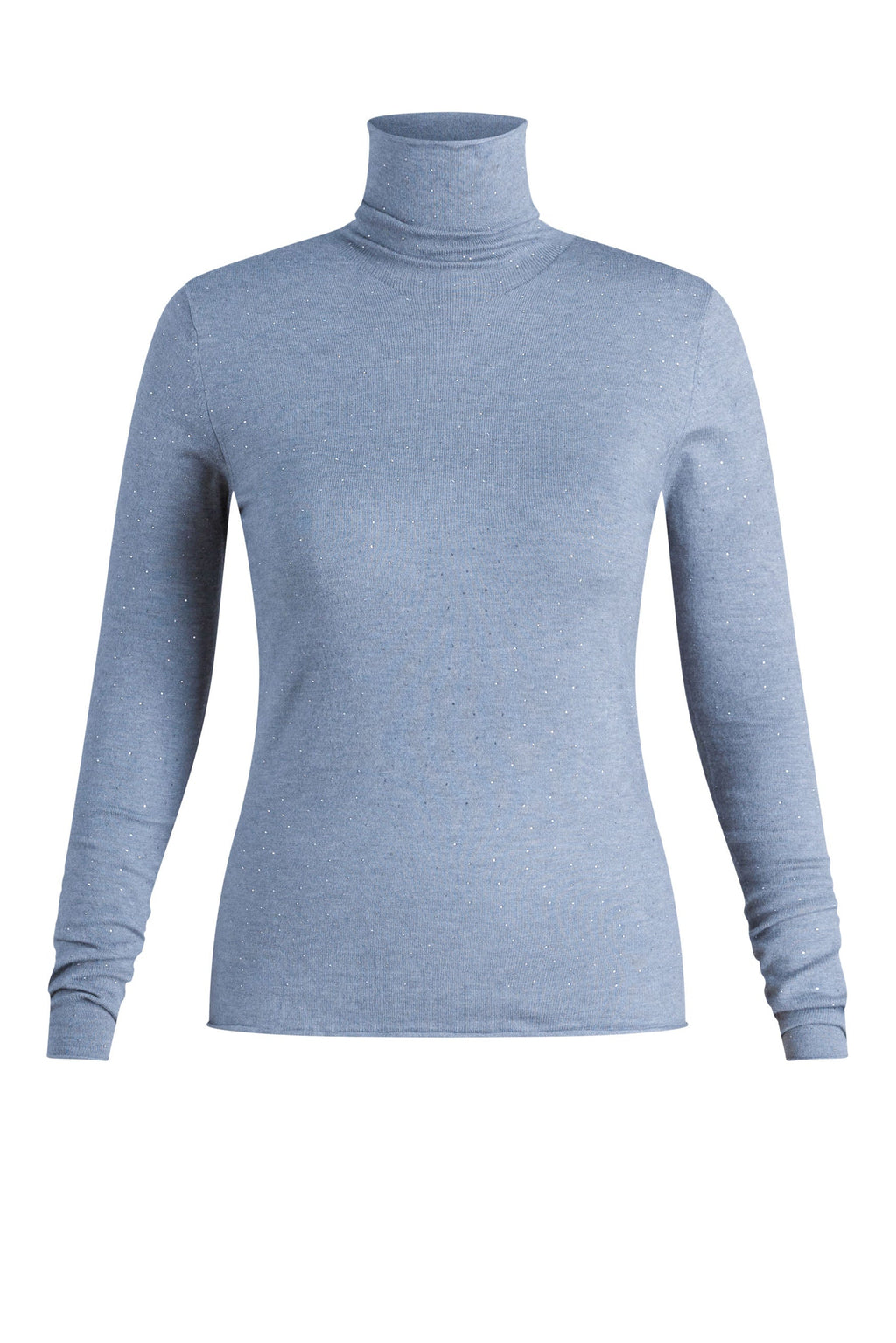 Yest Faded Ice Blue Diamante Embellished Turtleneck Knitted Top