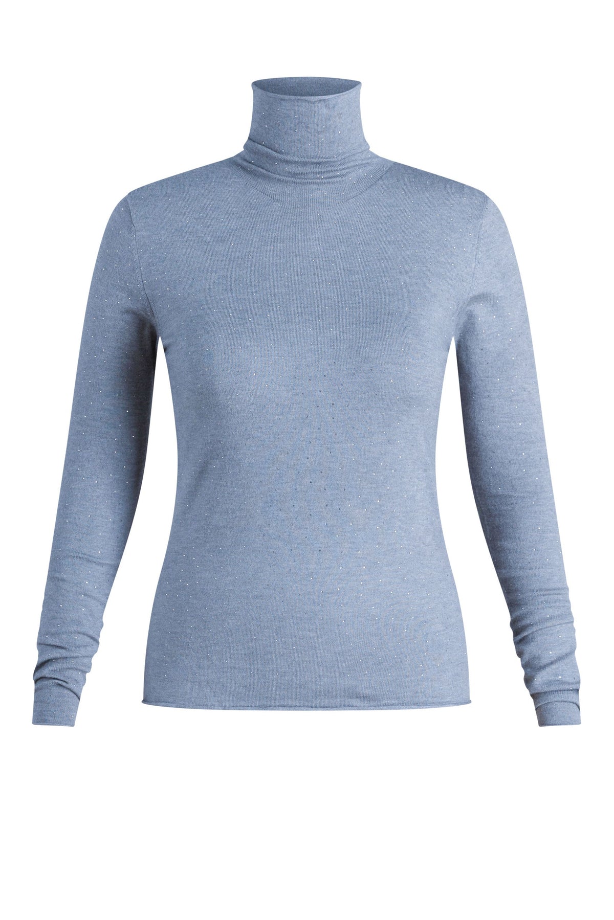 Yest Faded Ice Blue Diamante Embellished Turtleneck Knitted Top