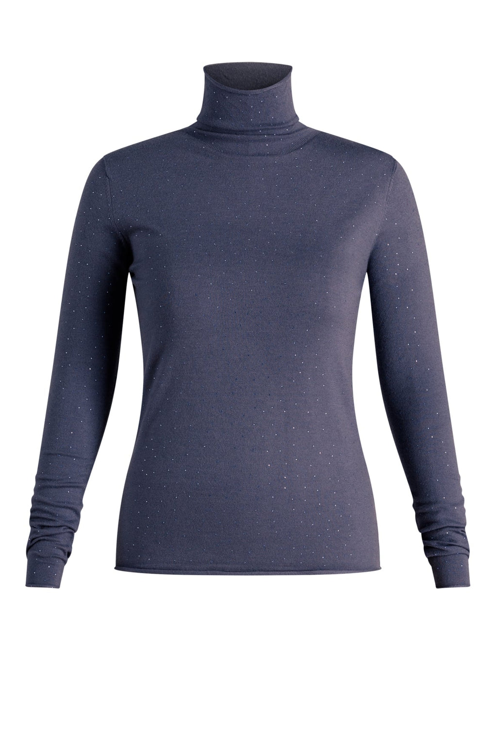 Yest Grey Melange Diamante Embellished Turtleneck Knitted Top