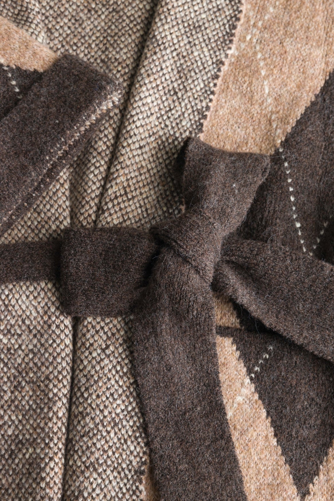 Yest Mixed Coffee Brown Arygle Check Oversized Cardigan