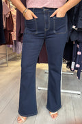 Voggo Dark Denim Blue Front Pocket Bootcut Leg Jeans