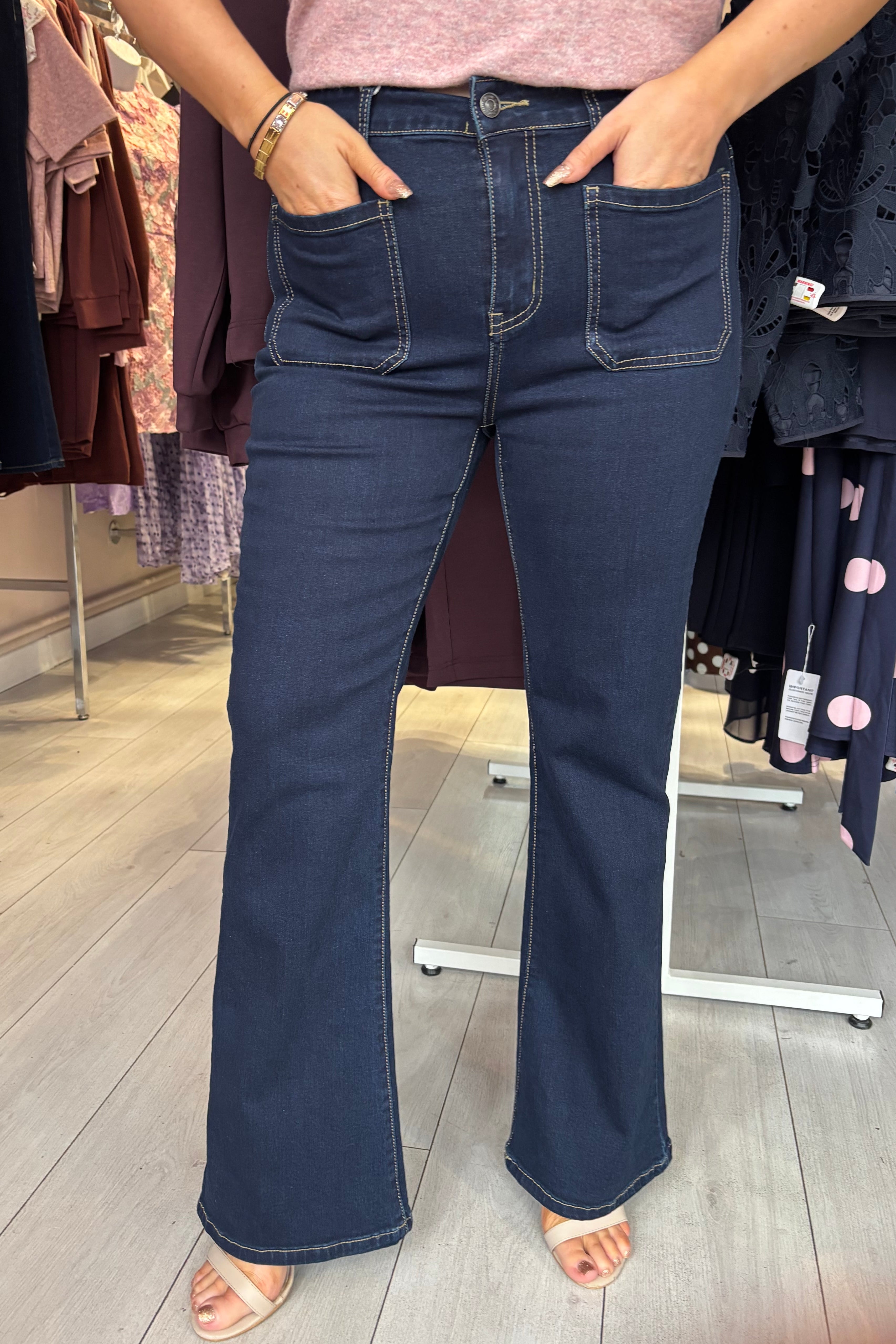 Voggo Dark Denim Blue Front Pocket Bootcut Leg Jeans