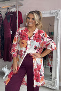 Mixed Pink & Orange Tone Floral Longline Blouse