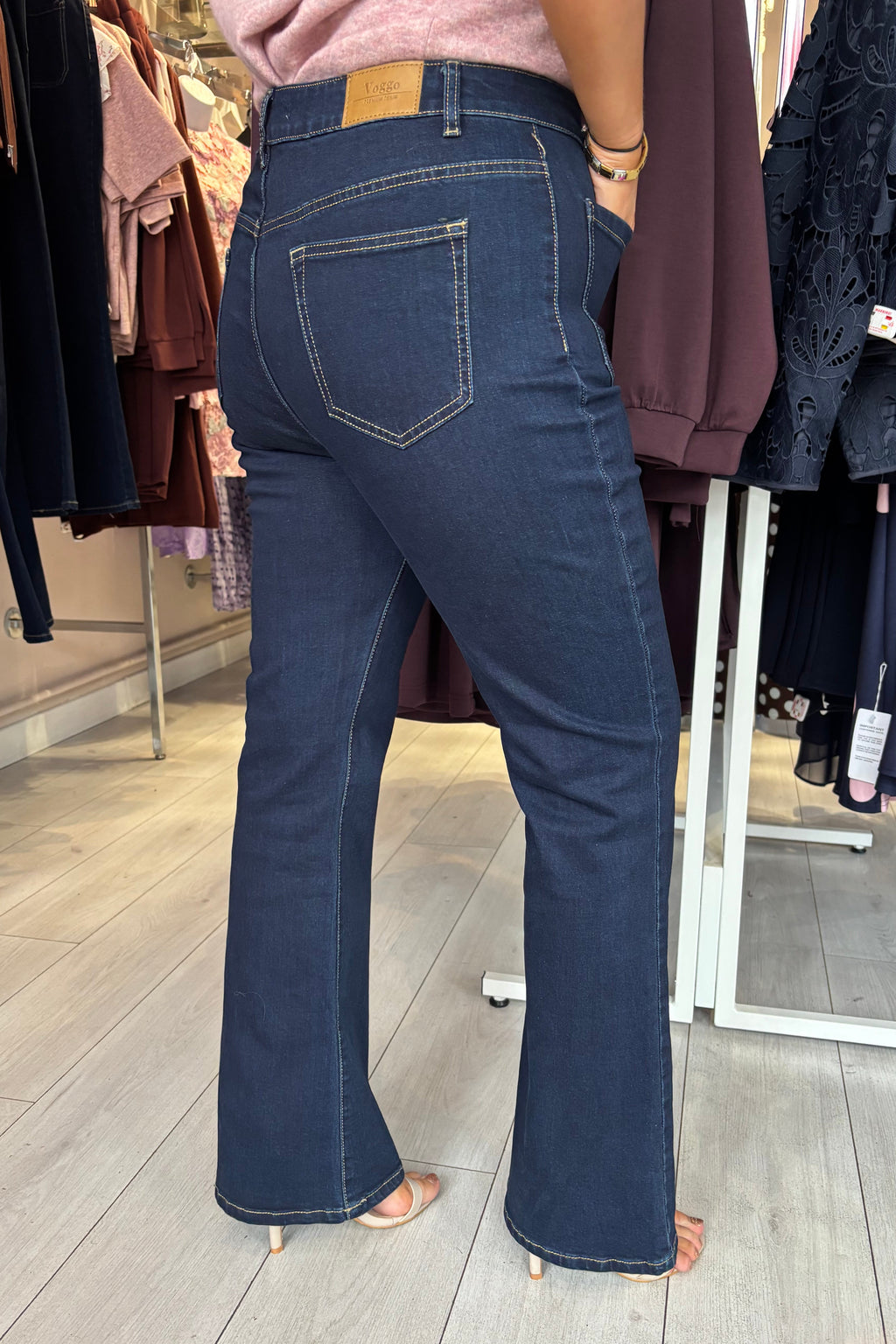 Voggo Dark Denim Blue Front Pocket Bootcut Leg Jeans