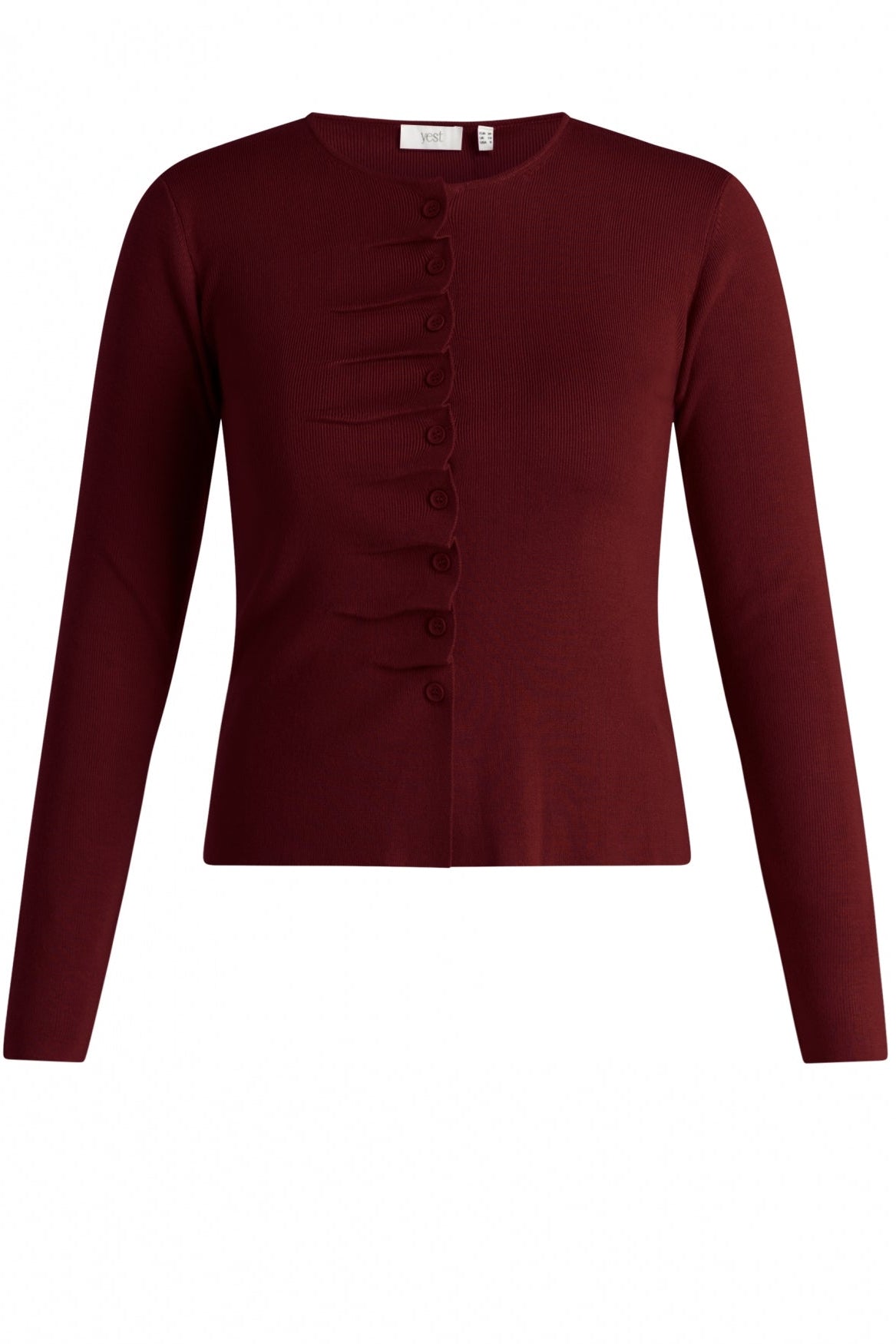 Yest Wine Red Ribbed Pleated Trim Detail Cardigan