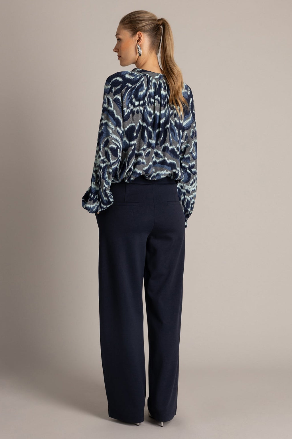 Yest Navy Blue Stretch Wide Leg Trousers