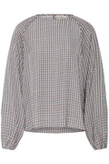 Fransa Mixed Toffee & Salute Navy Blue Houndstooth Satin Blouse