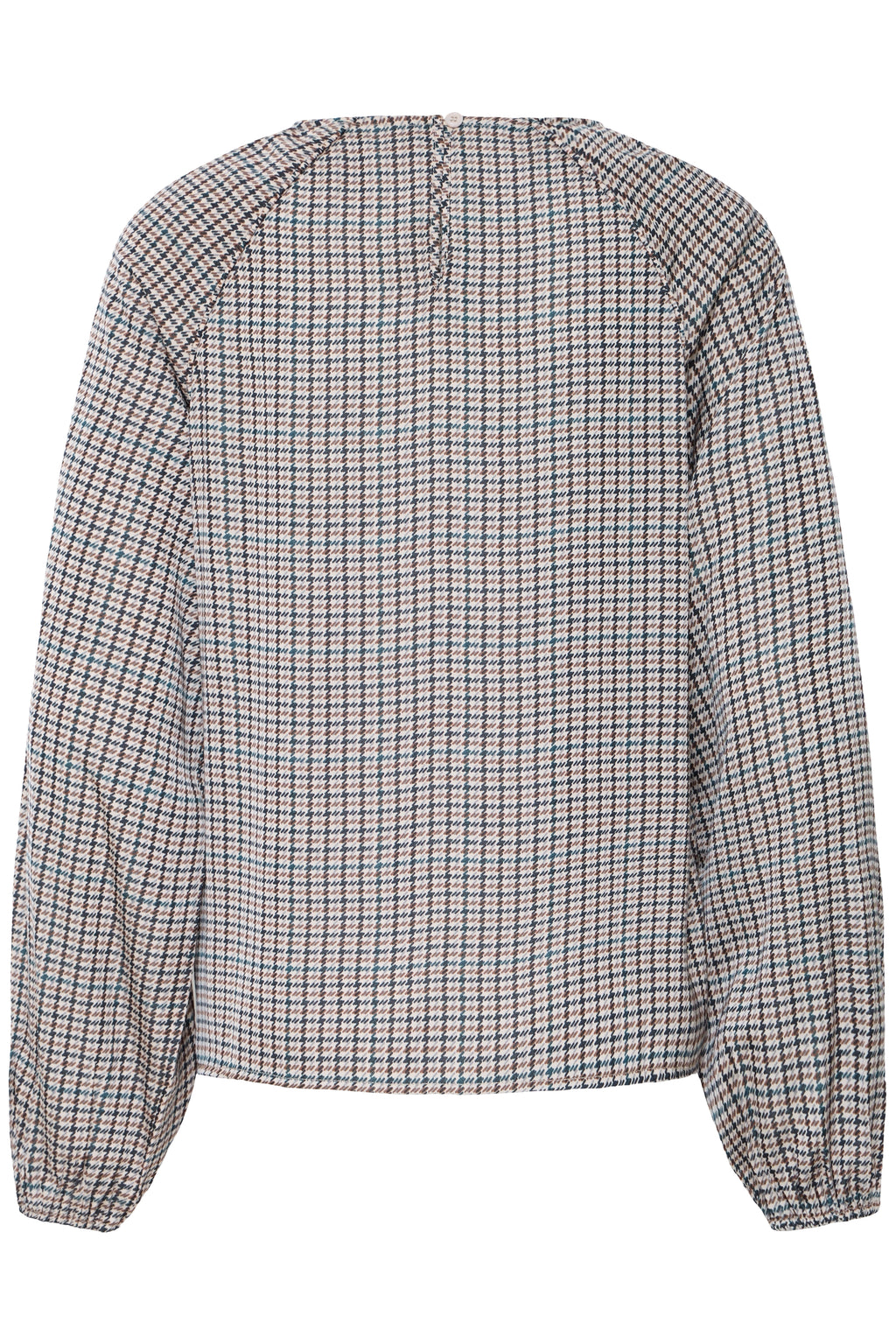 Fransa Mixed Toffee & Salute Navy Blue Houndstooth Satin Blouse