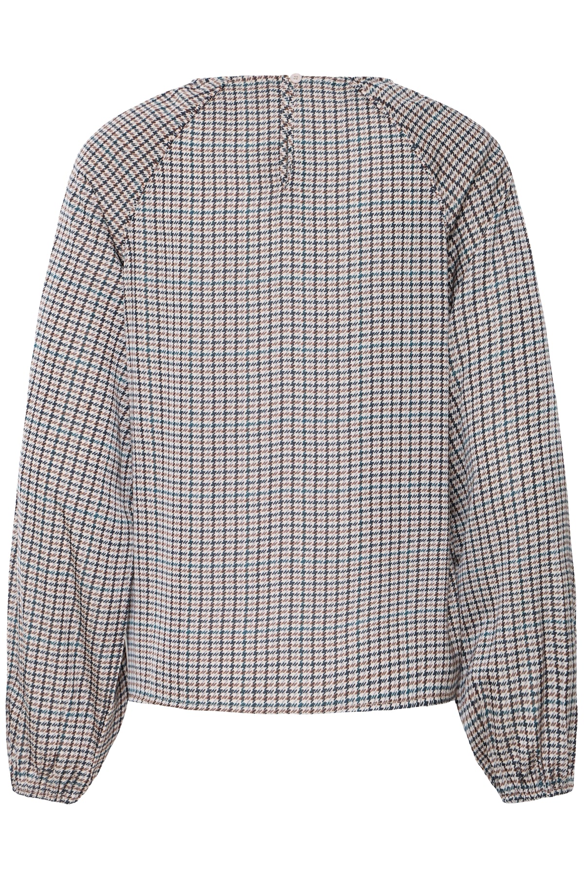 Fransa Mixed Toffee & Salute Navy Blue Houndstooth Satin Blouse