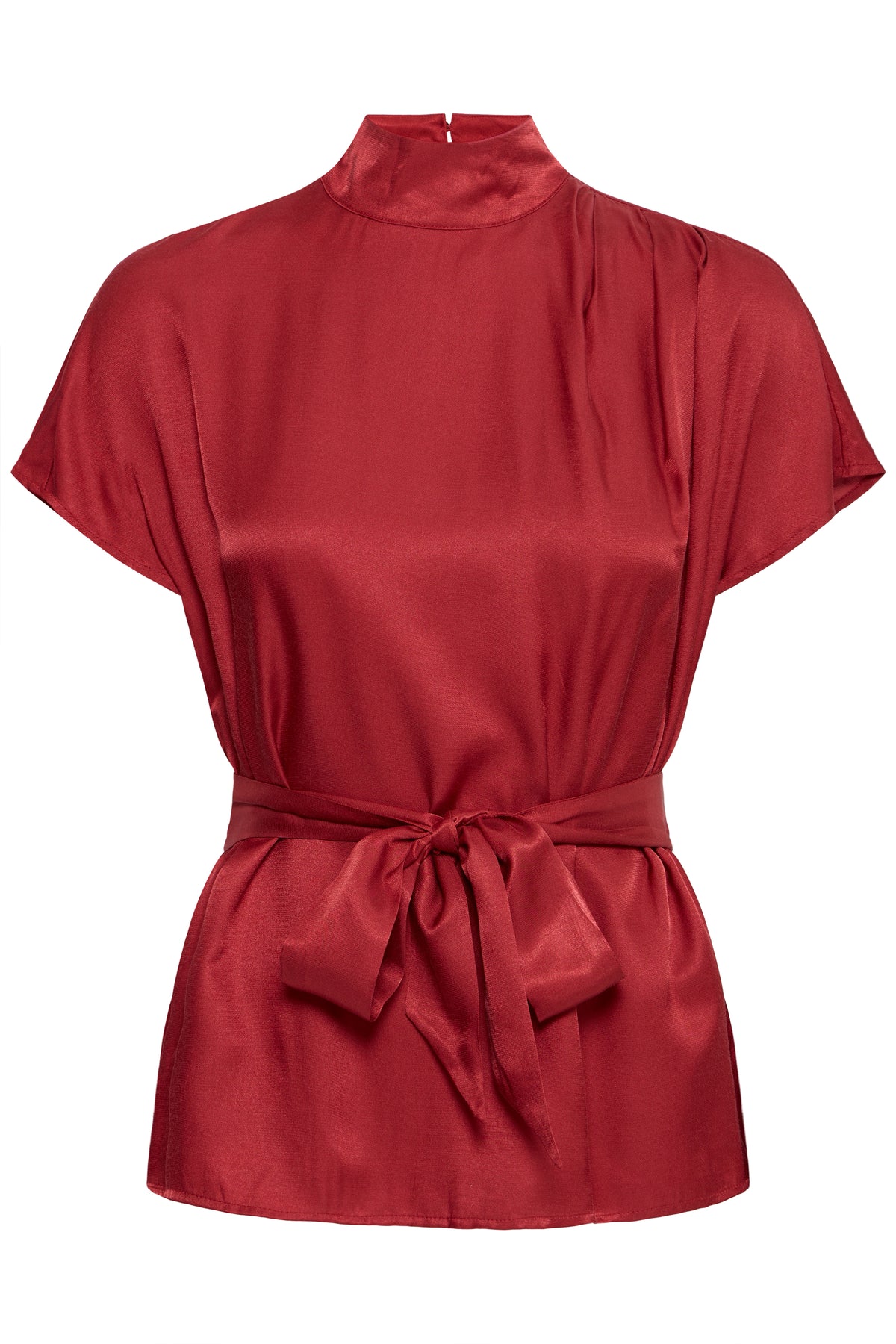 Fransa Rhythmic Red Satin High Neck Blouse