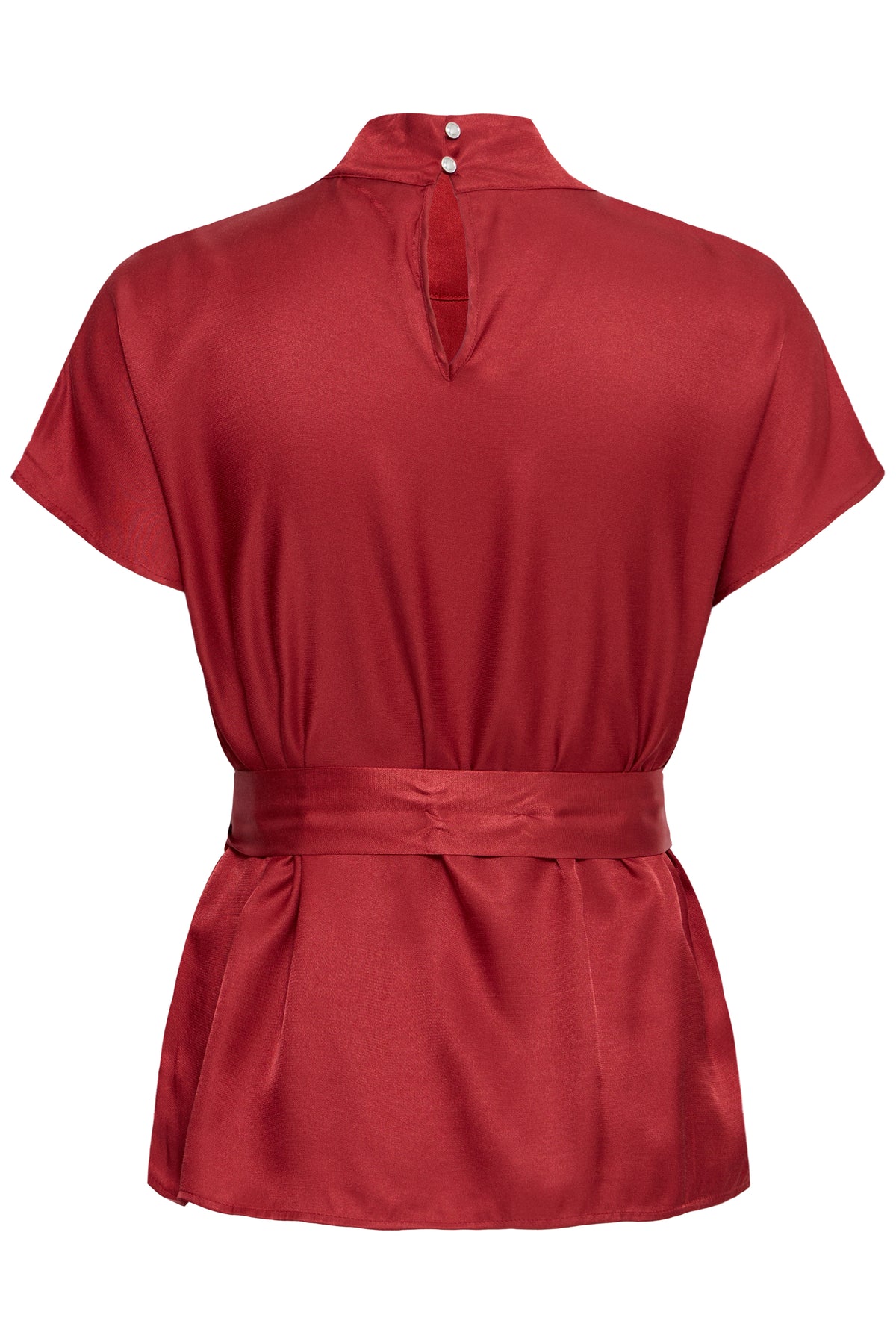 Fransa Rhythmic Red Satin High Neck Blouse