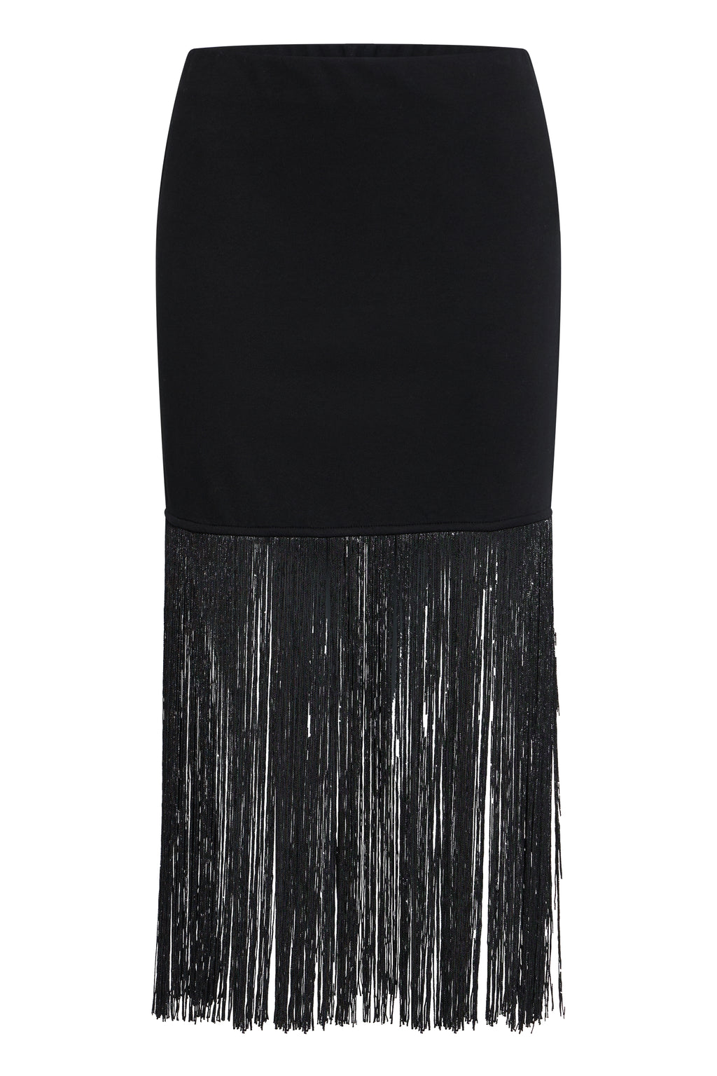 Fransa Metorite Black Fringe Midi Skirt