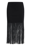 Fransa Metorite Black Fringe Midi Skirt