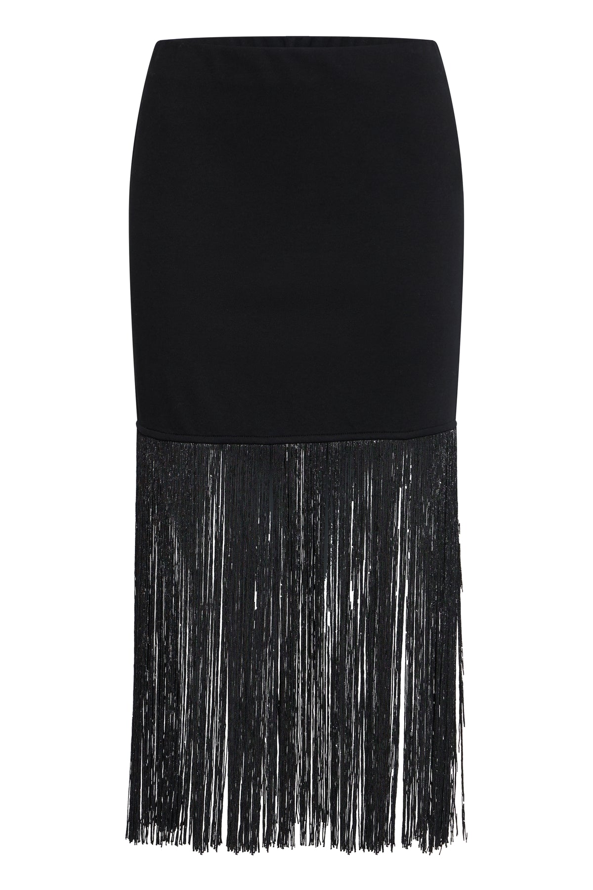 Fransa Metorite Black Fringe Midi Skirt
