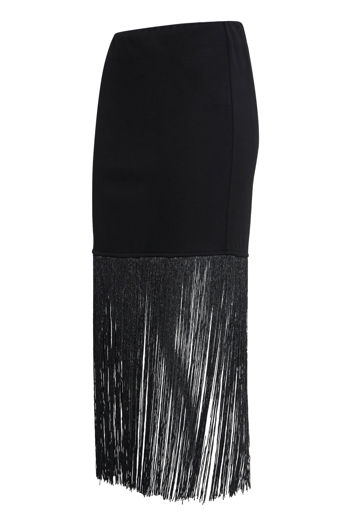 Fransa Metorite Black Fringe Midi Skirt