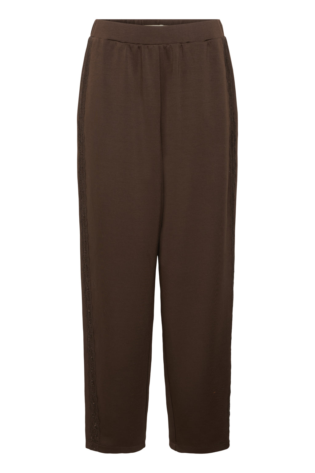 Fransa Chocolate Brown Lace Trim Modal Carrot Trousers
