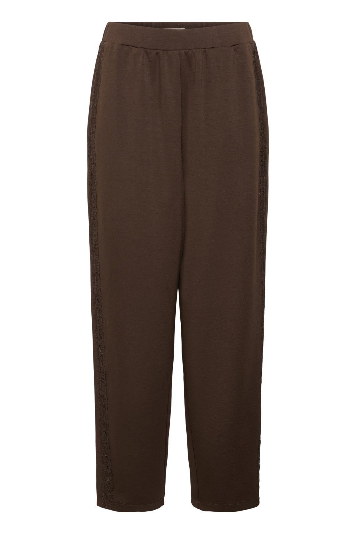 Fransa Chocolate Brown Lace Trim Modal Carrot Trousers