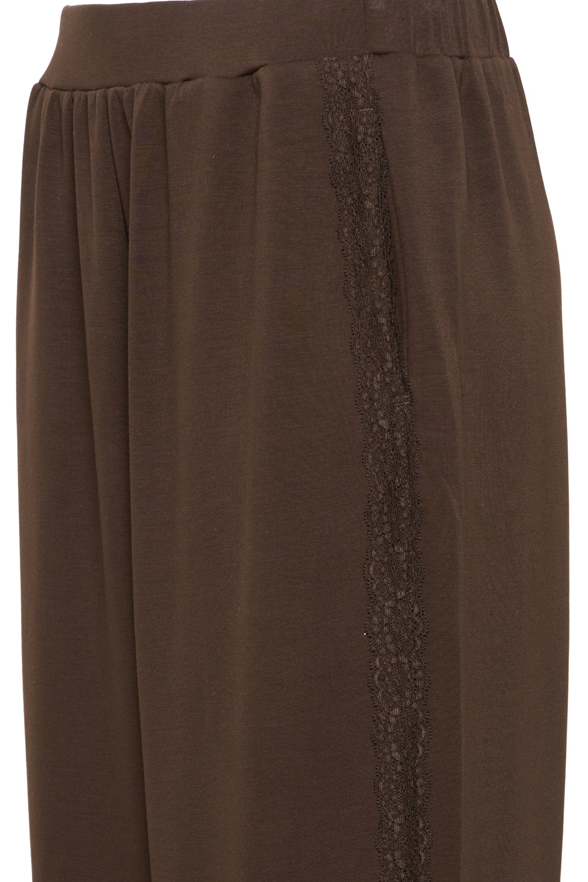Fransa Chocolate Brown Lace Trim Modal Carrot Trousers