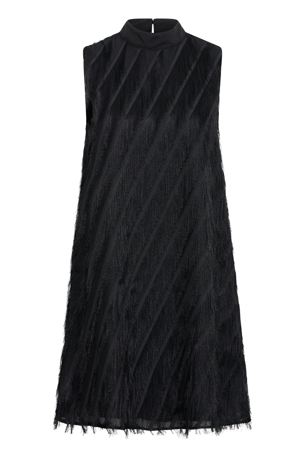 Fransa Black Fringed A Line Party Dress
