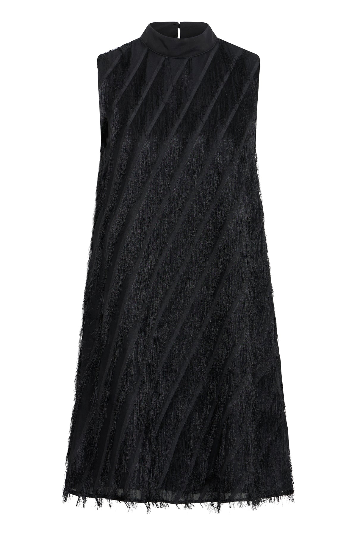 Fransa Black Fringed A Line Party Dress
